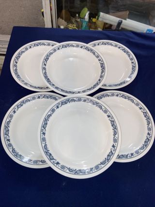 6 Corelle By Corning Old Town Blue Onion Flat Rim Soup Bowls Condition￼