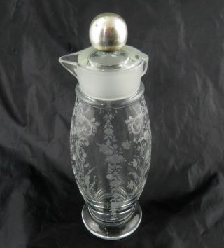 Cambridge Glass Chantilly Cocktail Shaker 12 " Silver Ball Glass Cover