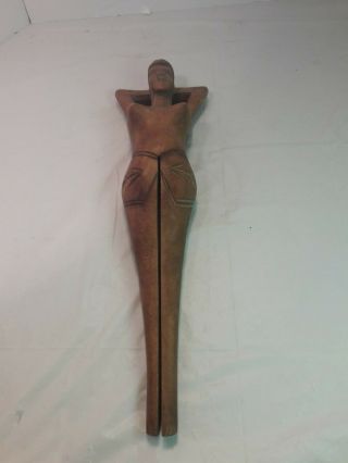 Vintage Wood Carved Folk Art Nutcracker Naked Lady 13 Inches Long Nude Woman - Gg