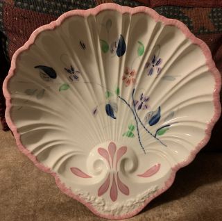 Vintage Blue Ridge China Pottery Hand Painted Floral 9” Shell Shaped Dish