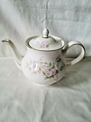 Vintage Arthur Wood Floral Teapot Pink Floral Gold Trim England 5031