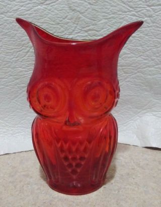 Vintage Mcm Blenko / Viking Amberina Persimmon Glass Owl Vase / Pitcher Tote G1