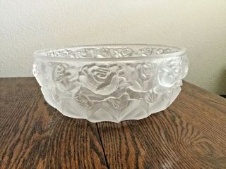 Vintage Verlys Pressed Frosted Satin Glass Floral Bowl Roses