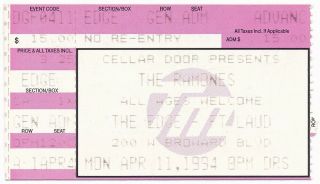 Ramones 1994 Vintage Concert Ticket Stub - The Edge,  Fort Lauderdale,  Fl