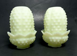 Fenton 2 Fairy Lamps Custard Glass Hobnail Melon 4 3/4 In Tall Hand Made