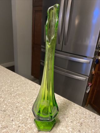 Vtg Mcm Mid Century Green Art Glass Stretch Vase 14” Tall Smith Viking Hand Made