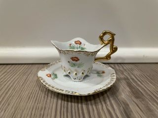 Vintage Demitasse Mini Tea Cup & Saucer Handpainted Flower Occupied Japan
