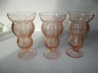 3 Footed Tumblers 6 - 3/4 " Soda Fountain Pink Depression Glass Federal 146r Ringed