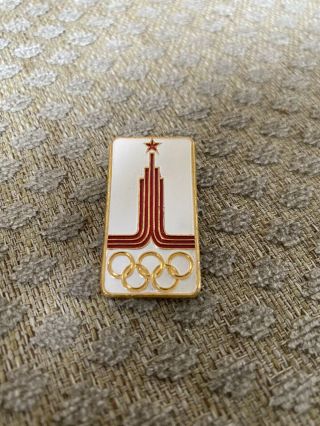Rare Vintage Stick Pin Badge / Moscow Olympic Games 1980 White Red & Gold