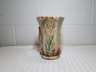 Vintage Mccoy Pottery Vase With Brown And Green Wheat Pattern