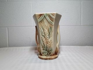 Vintage McCoy Pottery Vase With Brown And Green wheat pattern 3
