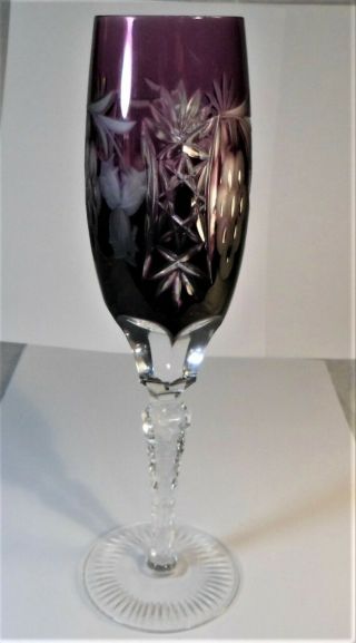 Ajka Hungary Marsala Amethyst Cased Cut To Clear Crystal 9 " Champagne Flute