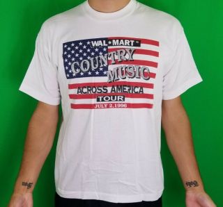 Vintage 1996 Walmart Country Music Across America Tour Band Usa Flag Tee Shirt L