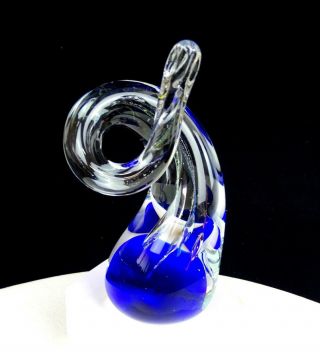 Murano Italy Art Glass Controlled Bubble Cobalt Curled 5 3/8 " Paperweght