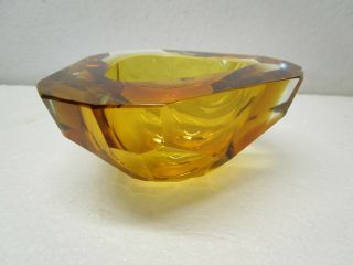 Vtg Sommerso Murano Flavio Poli Yellow & Clear Faceted Glass Ashtray Bowl