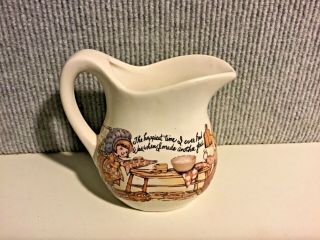 Vintage Usa Pottery Small Creamer/pitcher - 4” Tall - White With Kitchen Scene