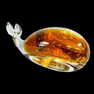 Vintage Murano Whale Amber Brown Art Glass 2.  5”t 6.  25”w Bullicante Glass