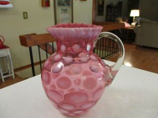 Vintage Fenton Cranberry Opalescent Coin Spot / Dot Optic Pitcher & Two Tumblers 2