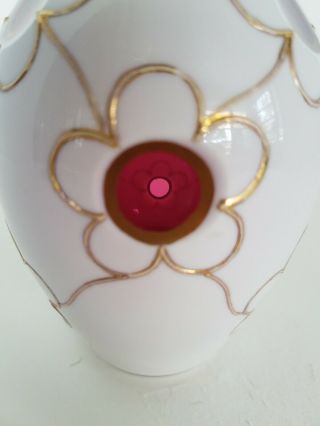 Vintage Bohemian Czech milk glass cut to Cranberry cased glass gold trim vase 2