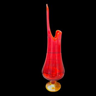 Vintage L.  E.  Smith Red Amberina Swung Vase Cadmium 16.  5”T 3”W Art Glass Orange 2
