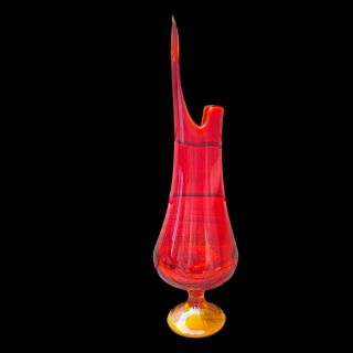 Vintage L.  E.  Smith Red Amberina Swung Vase Cadmium 16.  5”T 3”W Art Glass Orange 3