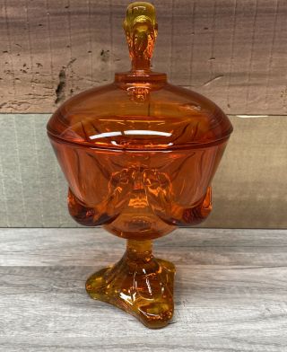 Vtg Viking Glass Persimmon Amberina Epic Drape Candy Dish Jar Lid Pedestal Base