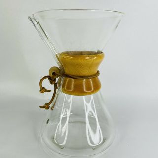 Vintage Chemex Pyrex Coffee Pot 9.  5 " Glass Wood Collar With Bead