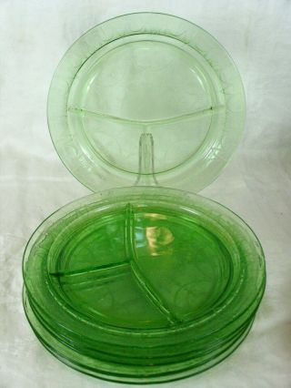 6 Anchor Hocking Cameo Green Grill Divided Glass Dinner Plate Depression Vintage