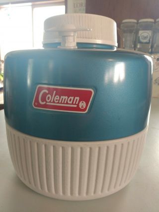 Vintage Blue Coleman 1 Gallon Picnic Cooler Jug With Cup Water Camping Cooler