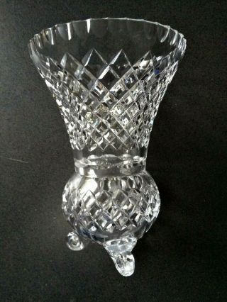 Vintage Large Crystal Cut Glass Vase Three Footed