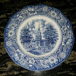 Liberty Blue Ironstone Staffordshire Independence Hall Dinner Plates