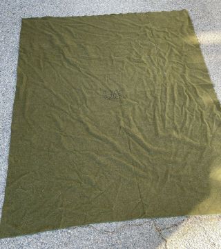 Vintage Wool Olive Drab Green Us Army Blanket Vietnam Era