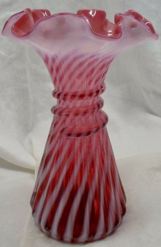 Cranberry Opalescent Fenton Wheat Vase