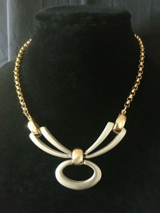 Vintage Sarah Coventry Pewter & Gold Tone Necklace " Hi - Style " 1977