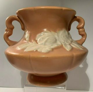 Vintage Weller Pottery - Cameo Rose Two Handled Peach/salmon Vase