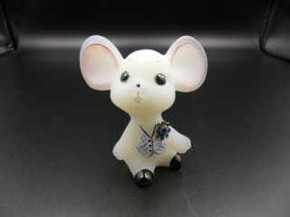 Fenton White Satin Mouse Pink Ears Signed D Bunner