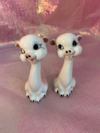 Vintage Tall Neck Anthropomorphic Pig Salt And Pepper Shakers Japan