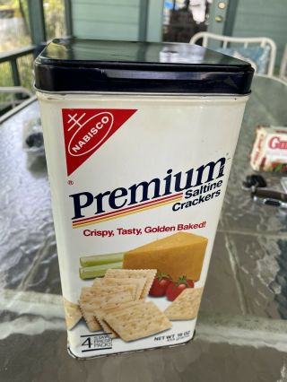 Vintage 1985 Nabisco Premium Saltine Crackers Tin 16 Oz