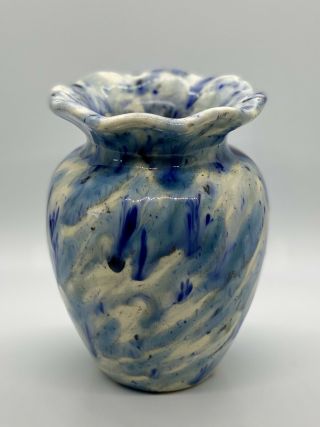 Handmade Art Studio Pottery Glazed Ceramic Decorative Flower Vase Vintage Blue