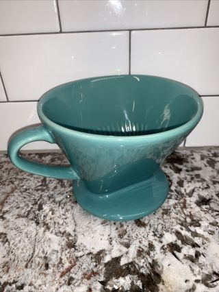 Vtg Single Cup Coffee Brewer Porcelain Drip Pour Over Filter Fiesta Teal