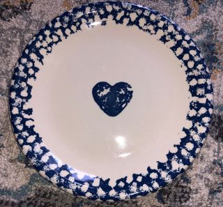 Vintage Folk Craft Dinner Plate Hearts Blue Sponge 10 1/4” By Tienshan Euc