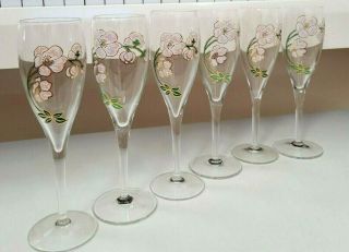6 Perrier Jouet Crystal Champagne Flutes 7.  5 Inches Holds 4 Ozs