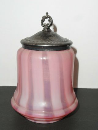 Nickle Plate Glass Wide Stripe Pink Opalescent Pickle Castor No Holder 1890