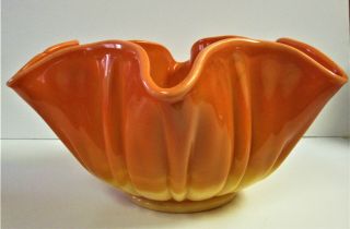 Lovely Large L.  E.  Smith Glass " Bittersweet " Orange / Yellow Ruffled Bowl 1960 