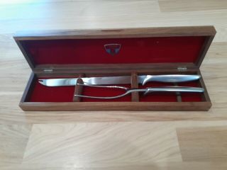 Vtg Gerber Legendary Blades Carving Fork & Knife Walnut Hinged Box