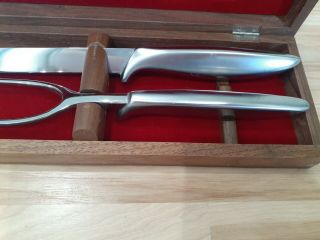 Vtg Gerber Legendary Blades Carving Fork & Knife Walnut Hinged Box 3