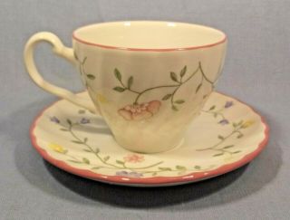 Vtg Johnson Brothers England Summer Chintz Floral Pink Rim Coffee Tea Cup Saucer