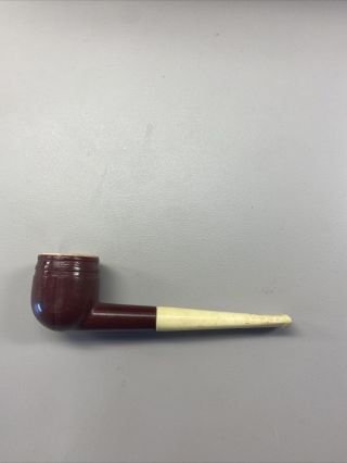 Vintage 1960s 4” Bubble Blower Pipe Maroon Red Brown & White