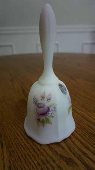Fenton Glass Hand Painted Signed Satin White Lilac/rose Bell 9667 Wp