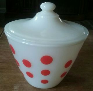 Vintage Red Polka Dot Fire King Oven Ware Grease Jar W/ Lid